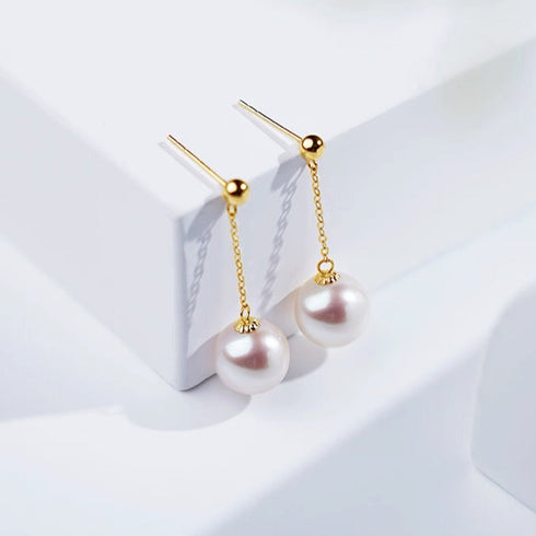 Elegant Pearl Gold Line Earrings - 8-11mm Sizes for Every Style